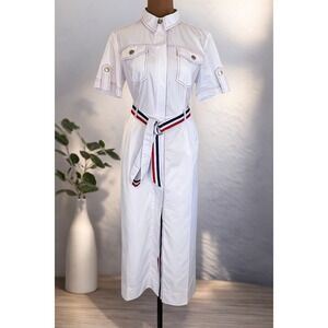 Andre Tan White Utility Shirt Dress Belted Cotton Midi Women Large NWOT Designer